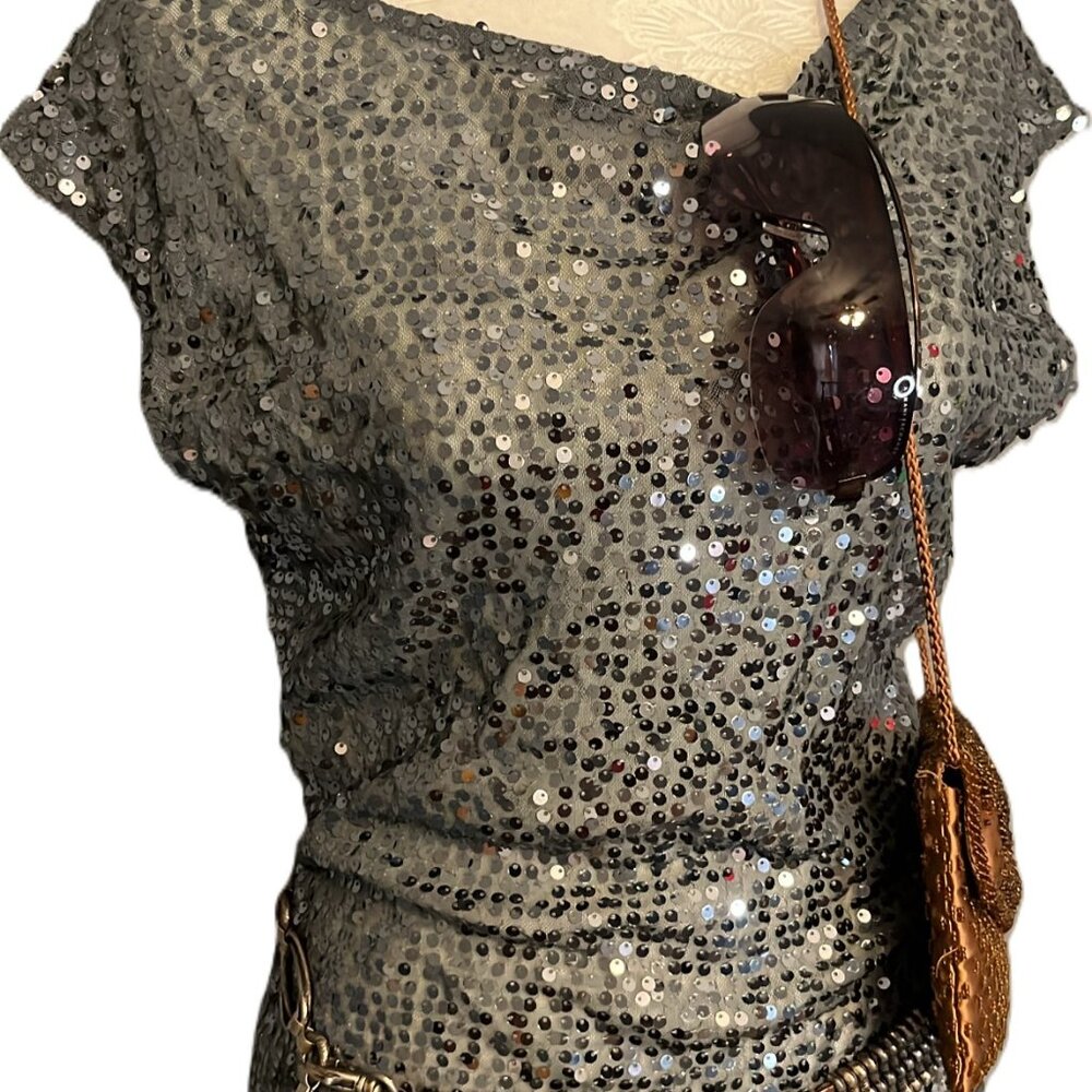 Y2K Metallic Sequin Drape Top